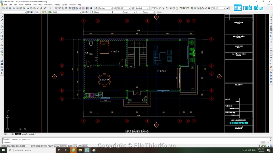 File cad,cấp phép xây dựng,nhà biệt thự mái thái 02 tầng,bản vẽ kiến trúc nhà 2 tầng,nhà mái thái 2 tầng 8.8x16.3m