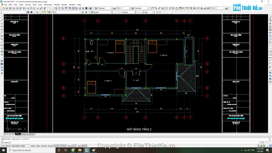 File cad,cấp phép xây dựng,nhà biệt thự mái thái 02 tầng,bản vẽ kiến trúc nhà 2 tầng,nhà mái thái 2 tầng 8.8x16.3m