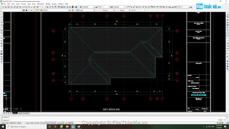 File cad,cấp phép xây dựng,nhà biệt thự mái thái 02 tầng,bản vẽ kiến trúc nhà 2 tầng,nhà mái thái 2 tầng 8.8x16.3m