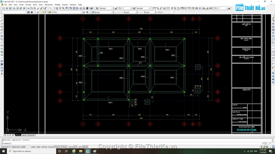 File cad,cấp phép xây dựng,nhà biệt thự mái thái 02 tầng,bản vẽ kiến trúc nhà 2 tầng,nhà mái thái 2 tầng 8.8x16.3m