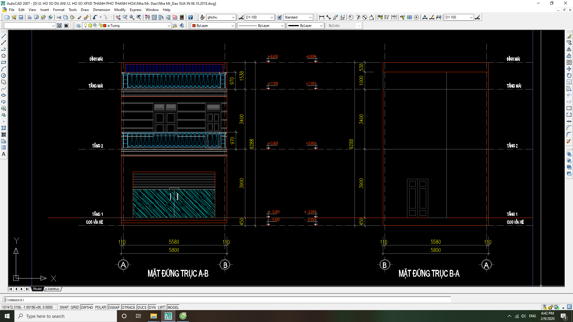 File cad nhà 2 tầng,cấp phép nhà dân,nhà dân dụng 2 tầng,bản vẽ nhà 2 tầng,nhà 2 tầng 5.9x9.39m