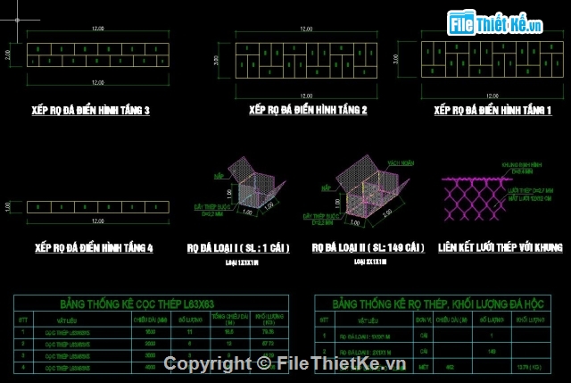 bản vẽ thiết kế kè rọ đá,tường kè rọ đá,Kè rọ đá,tường chắn đất