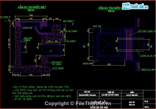Kết cấu hố ga,hầm ga đường kính 400 - 2000mm,Bản vẽ hầm ga