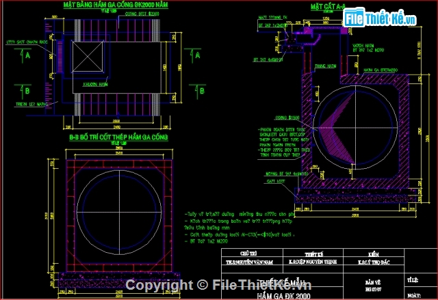 Kết cấu hố ga,hầm ga đường kính 400 - 2000mm,Bản vẽ hầm ga