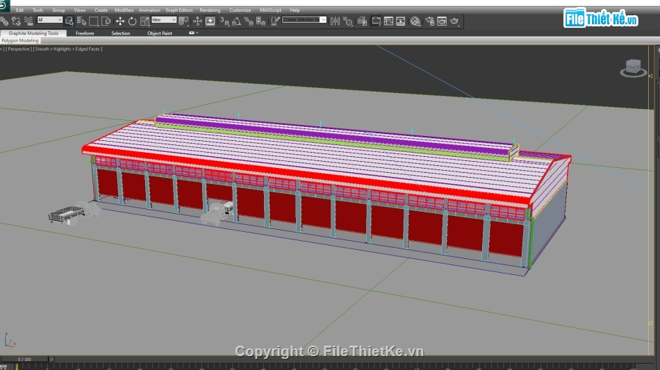 File cad kiến trúc + 3D nhà xưởng 20x49.5m kết cấu vì kèo thép