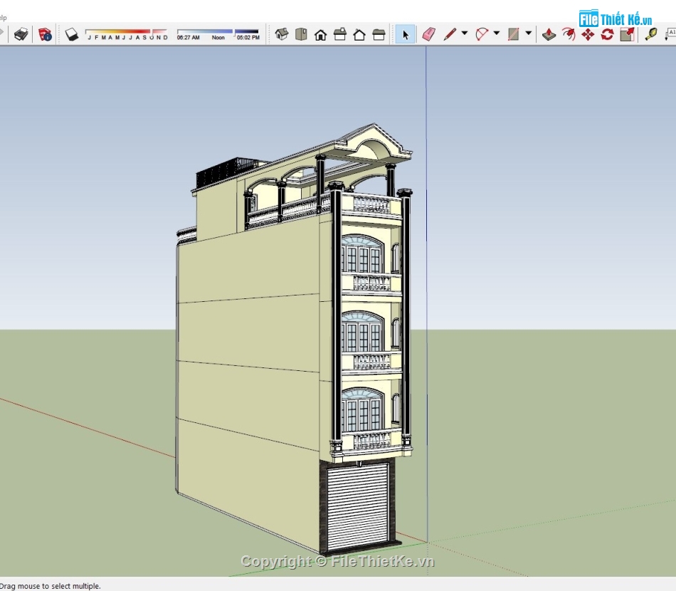 Biệt thự tân cổ điển,nhà 5 tầng,nhà phố 5 tầng,nhà phố 4x17m,Kiến trúc nhà phố,Sketchup