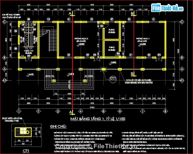 trường mầm non 2 tầng,trường mầm non Cảnh Dương,bản vẽ trường mầm non đầy đủ