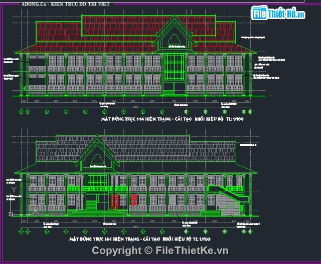 Nhà hiệu bộ,thư viện cad,Ký túc xá