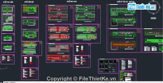 Nhà hiệu bộ,thư viện cad,Ký túc xá