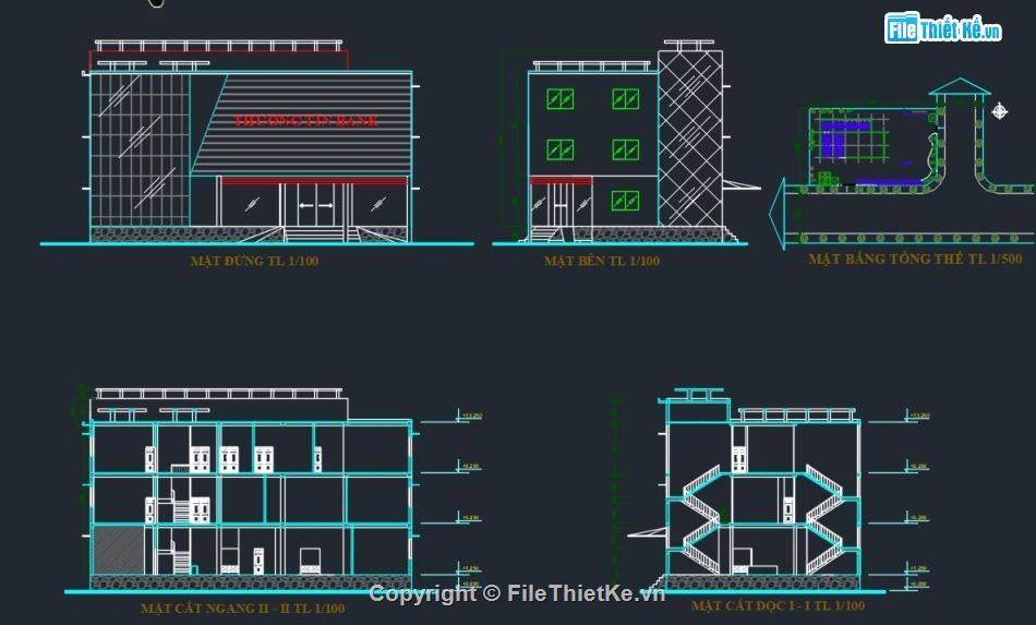 kiến trúc ngân hàng,ngân hàng 3 tầng,bản vẽ ngân hàng 3 tầng,file cad ngân hàng 3 tầng