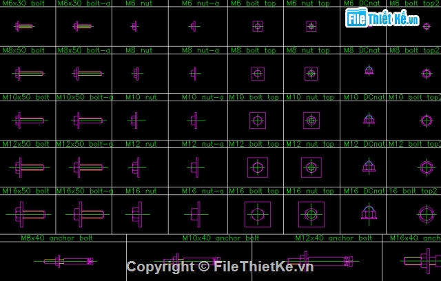 File cad,Bu lông đai ốc,các loại bu lông