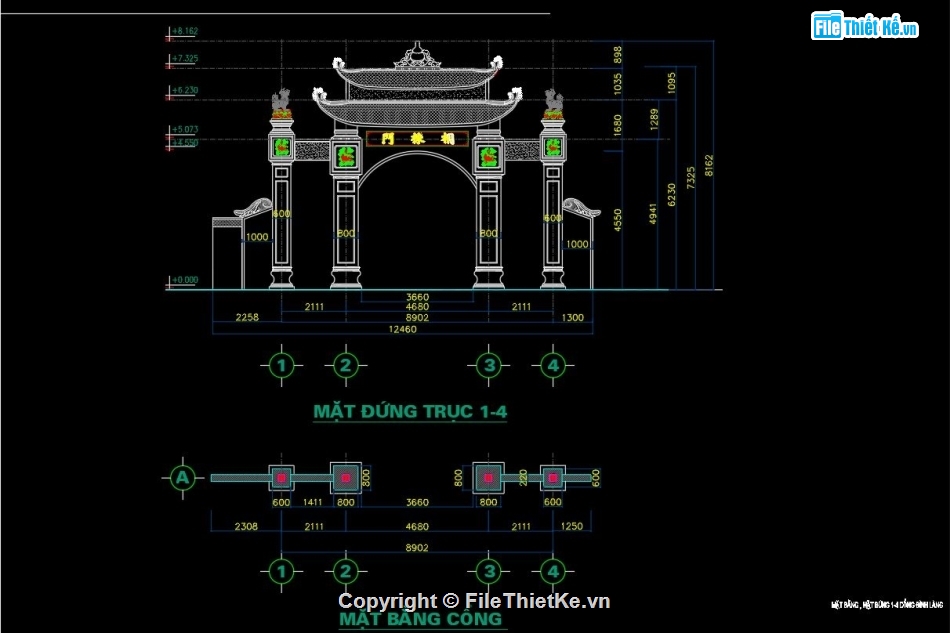 file cad cổng làng,bản vẽ cổng làng đẹp,bản vẽ cổng làng,mẫu cổng làng