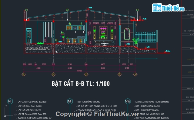 nhà kích thước 6x15m,Nhà cấp 4 kích thước 6x15m,Nhà cấp 4,bản vẽ nhà cấp 4