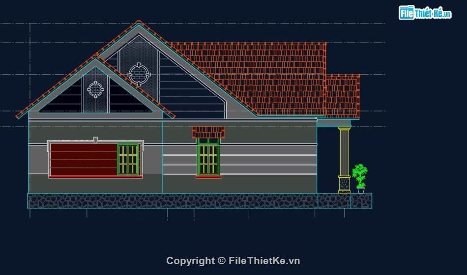 nhà mái thái 8.8x14.5.m,Mẫu nhà cấp 4 mái thái,File cad Nhà cấp 4