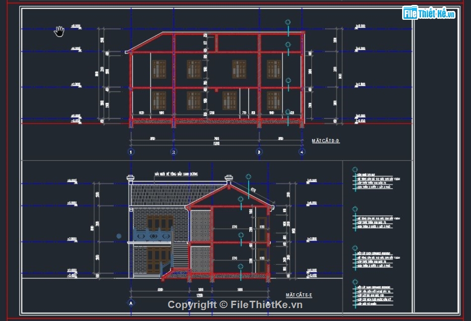 Kiến trúc nhà cổ,Kiến trúc nhà 5 gian,cad nhà cổ 5 gian,bản vẽ nhà cổ 12.2x15.2m,thiết kế nhà cổ 2 tầng