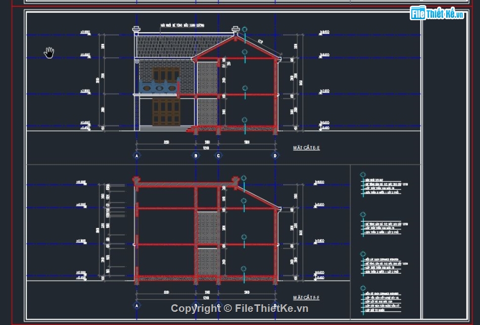 Kiến trúc nhà cổ,Kiến trúc nhà 5 gian,cad nhà cổ 5 gian,bản vẽ nhà cổ 12.2x15.2m,thiết kế nhà cổ 2 tầng