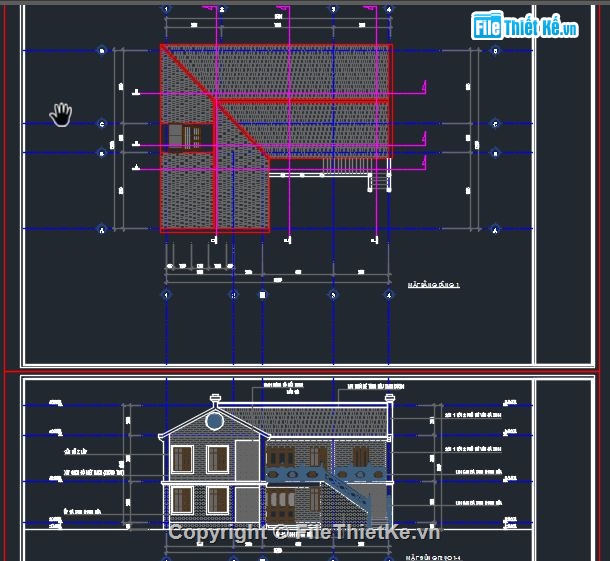 Kiến trúc nhà cổ,Kiến trúc nhà 5 gian,cad nhà cổ 5 gian,bản vẽ nhà cổ 12.2x15.2m,thiết kế nhà cổ 2 tầng