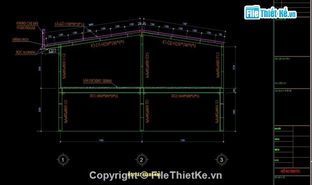 File cad Nhà khung kết cấu thép K5*15m