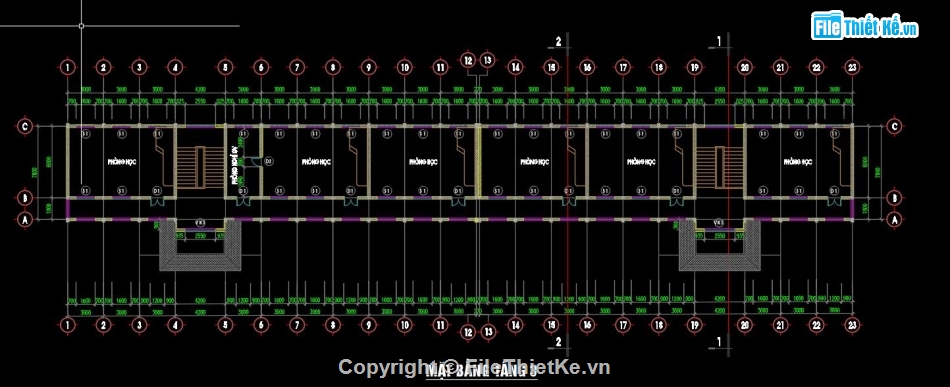 nhà lớp học,lớp học 3 tầng,file cad nhà lớp học