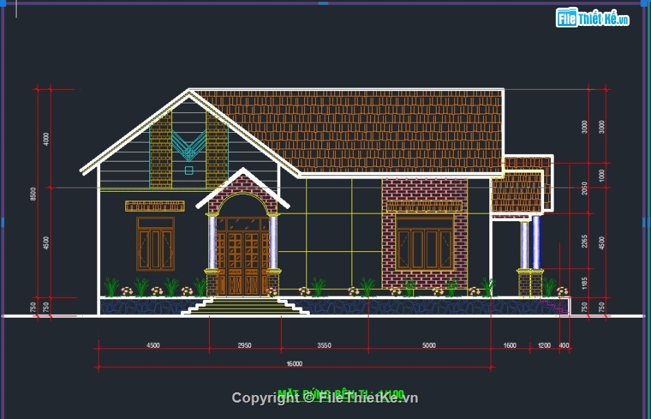 nhà mái thái,mái thái 1 tầng,file cad nhà mái thái