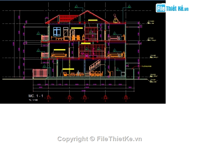 File cad,cấu tạo,kiến trúc 3 tầng,đầy đủ từ kiến trúc,chi tiết cấu tạo,nhà phố 3 tầng