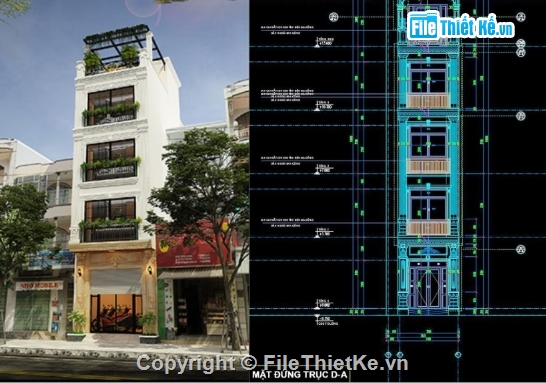 Nhà phố 4 tầng,cad nhà phố 4 tầng,file cad nhà phố 4 tầng