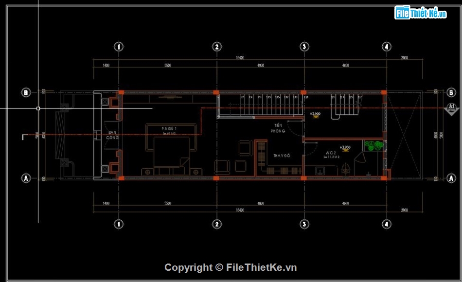 Nhà phố 4 tầng,file cad nhà phố 4 tầng,bản vẽ cad nhà phố 4 tầng,nhà phố tân cổ điển file cad