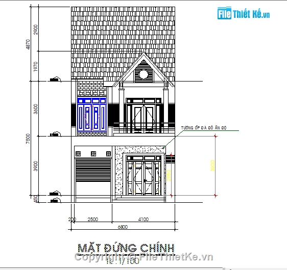 Nhà phố,Nhà 2 tầng,Nhà phố 2 tầng,kiến trúc 2 tầng,bản vẽ nhà phố,6.8x25m