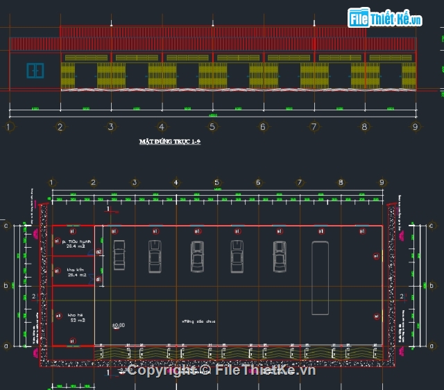 kết cấu kiến trúc,thiết kế cad xưởng ô tô,Nhà xưởng ôtô,ô tô