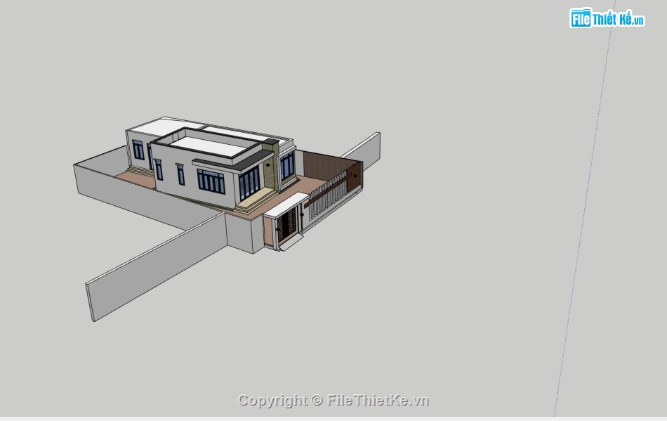 Nhà 1 tầng mái bằng,bản vẽ 1 tầng 8.5x15.5m,kiến trúc nhà 1 tầng,sketchup nhà 1 tầng