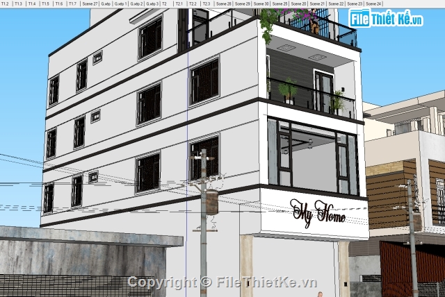 cad nhà phố,nhà phố sketchup,File cad nhà ở 4 tầng,sketchup nhà phố 4 tầng,cad nhà 4 tầng