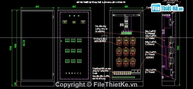 chi tiết tủ điện,Bản vẽ tủ điện hạ thế,tủ điện hạ thế,điện hạ thế,bố trí thiết bị hạ thế