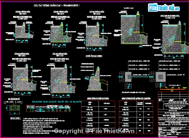 Bản vẽ tường chắn sóng Tô lịch,thiết kế cad kè chắn,bản vẽ kè chắn sông