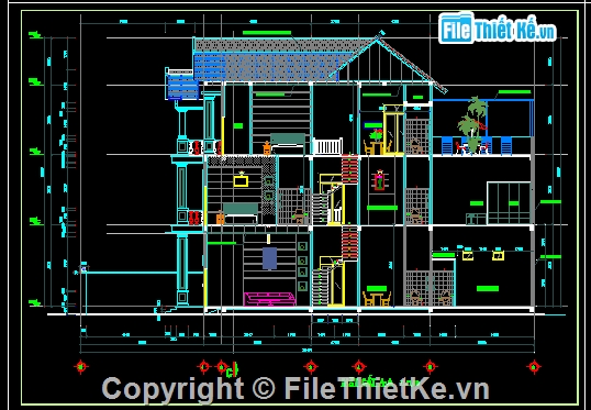 nhà phố 3 tầng 6x18.5m,nhà phố tân cổ điển,kiến trúc nhà phố,File cad nhà phố,File thiết kế nhà 3 tầng