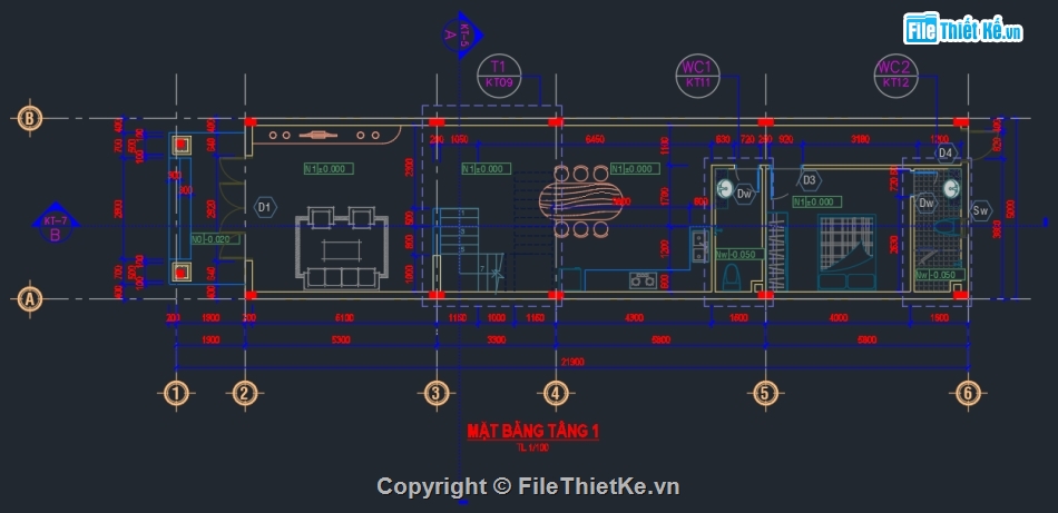nhà 2 tầng mái ngói,nhà phố 2 tâng,nhà phố 5x20m,file cad nhà phố 2 tầng