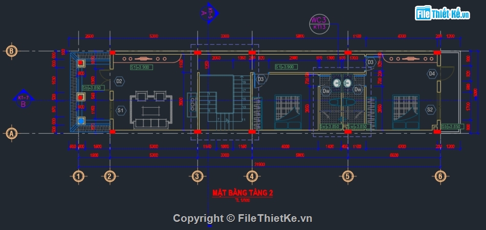 nhà 2 tầng mái ngói,nhà phố 2 tâng,nhà phố 5x20m,file cad nhà phố 2 tầng