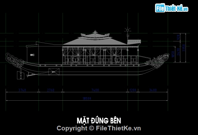 cad thuyền rồng,bản vẽ thuyền rồng,Bản vẽ thuyền,Thuyền rồng dài 18.5m