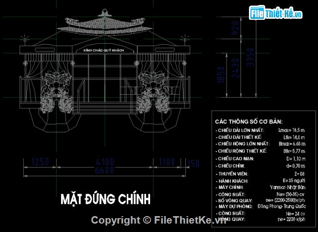 cad thuyền rồng,bản vẽ thuyền rồng,Bản vẽ thuyền,Thuyền rồng dài 18.5m