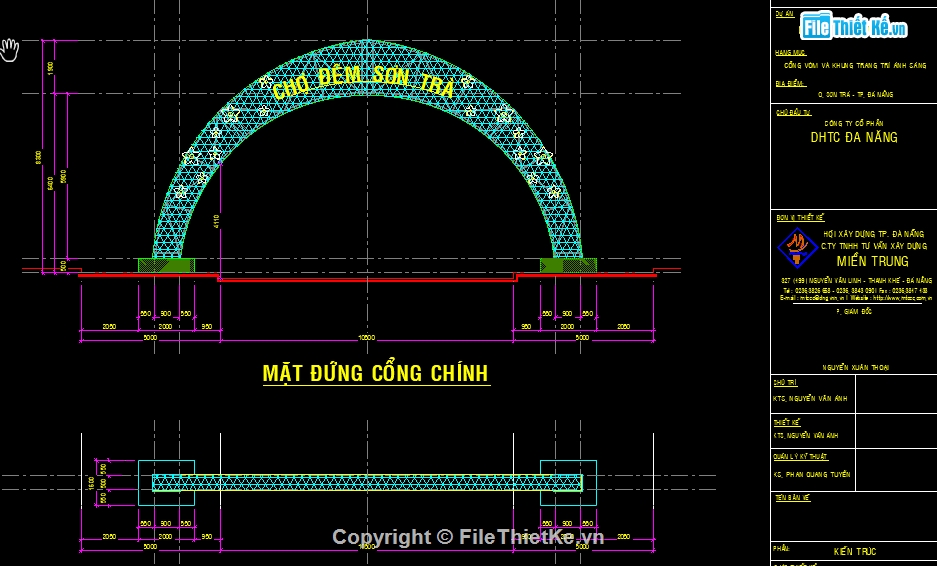 Bản vẽ cad cổng vòm,bản vẽ cổng vòm,File cad cổng vòm,Cad cổng vòm,Hồ sơ cổng vòm,cổng chào chợ đêm sơn trà