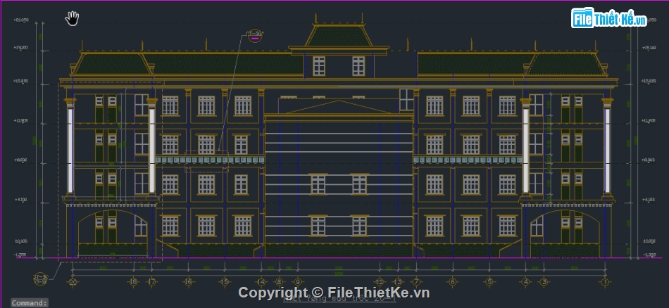 Trụ sở làm việc 2 tầng,file cad trụ sở làm việc,bản vẽ cad trụ sở huyện