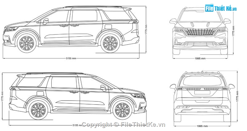 tuyến hình xe ô tô,bản vẽ tuyến hình,ô tô Kia Carnival