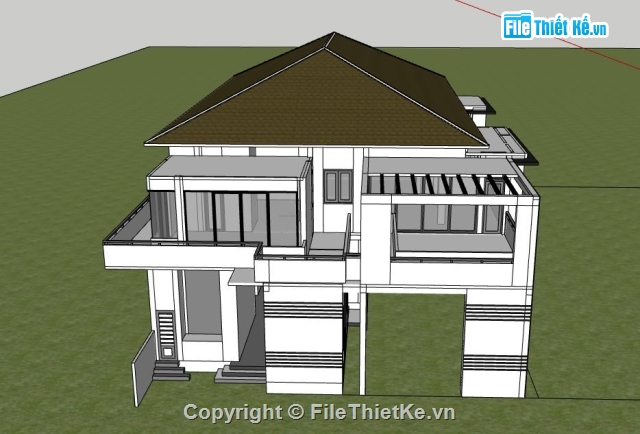 biệt thự 2 tầng,biệt thự phố 2 tầng,biệt thự sketchup,sketchup biệt thự,File sketchup biệt thự phố,cad 2 tầng