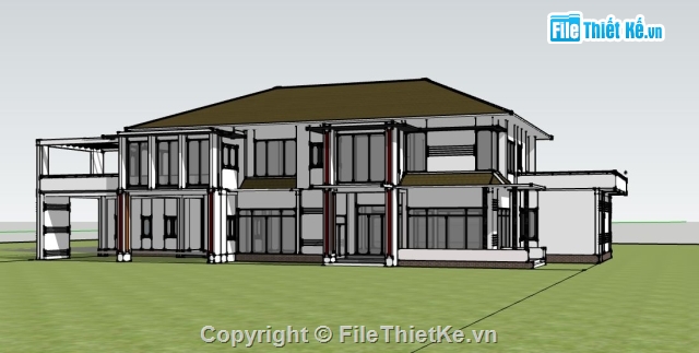 biệt thự 2 tầng,biệt thự phố 2 tầng,biệt thự sketchup,sketchup biệt thự,File sketchup biệt thự phố,cad 2 tầng