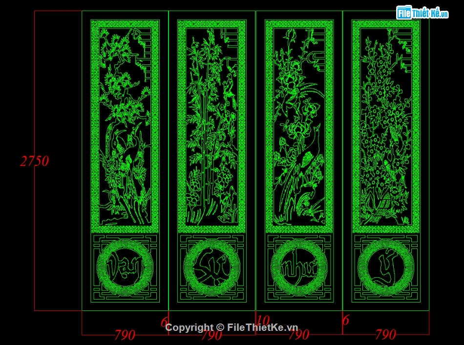 file Cắt CNC,tranh tứ quý,tranh tùng cúc trúc mai cắt cnc