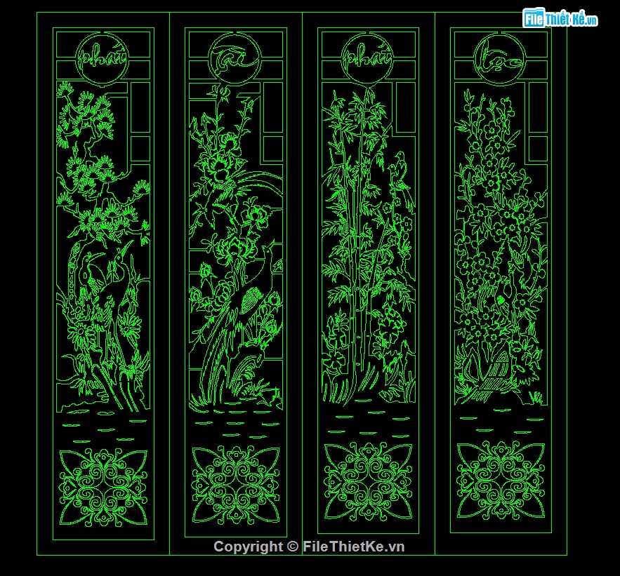 File CNC cửa,CNC cửa 4 cánh đẹp,CNC cửa tứ quý,mẫu cắt cửa 4 cánh đẹp,Cửa CNC tùng cúc trúc mai,cửa đẹp CNC 4 cánh