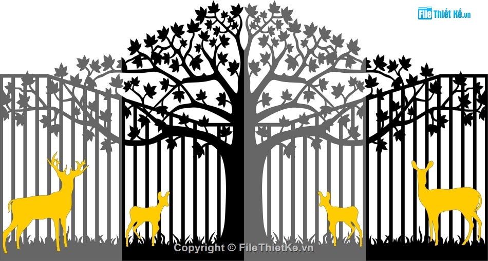 cổng cắt cnc,cổng cây và con hươu,mẫu cổng 2 cánh cắt cnc,thiết kế cổng cnc đẹp