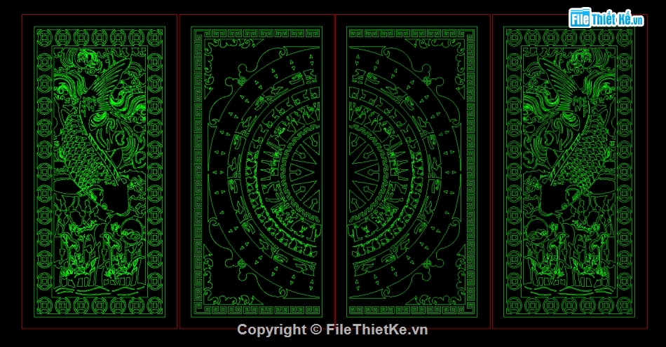File cắt CNC Cửa Cổng bộ cửa 4 cánh,File CNC cửa 4 cánh,Cổng cắt CNC 4 cánh,File CNC cửa trống đồng,cổng cá chép cnc,cá chép trống đồng CNC