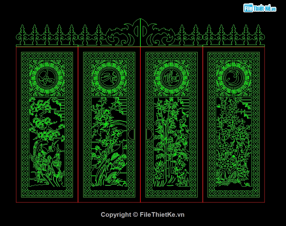 Cửa Cổng hoa Văn CNC,Cửa CNC Vạn Sự Như Ý,Cổng cắt CNC 4 cánh,Xuân Hạ thu đông CNC,Hoa văn Cổng CNC,cửa cổng tùng cúc trúc mai