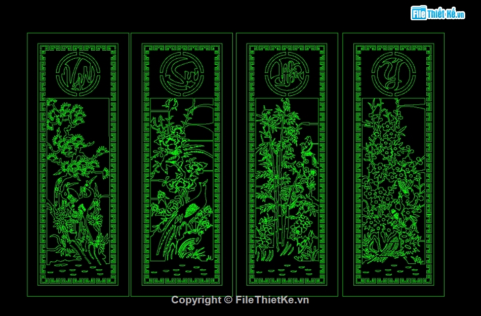 CNC cửa tứ quý,File CNC cửa cổng,File CNC cửa 4 cánh,cửa cổng cắt CNC,Cổng cắt CNC 4 cánh,CNC cổng tứ quý vạn sự như ý