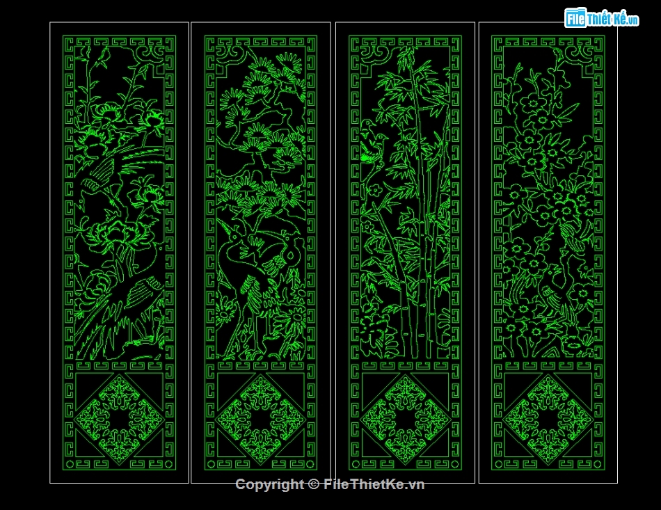 cửa cổng cắt CNC tứ quý,Cổng cắt CNC 4 cánh,File CNC cửa 4 cánh,tranh tùng cúc trúc mai cắt cnc,hoa văn tùng cúc trúc mai,CỔNG TÙNG CÚC TRÚC MAI